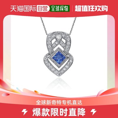 GENEVIVE Sterling Silver Sapphire Cubic Zirconia Pave Pendan