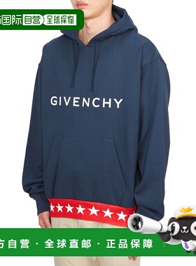 1h可退 香港直邮Givenchy 纪梵希 男士 海军蓝落肩连帽衫 BMJ0LA3