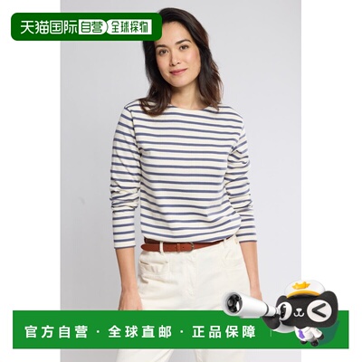 自营欧洲直邮Armor Lux 女士自然色/苯胺蓝棉条纹长袖上衣