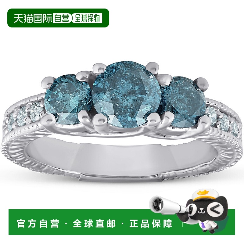 自营 pompeii3pompeii 31 1/2 克拉三石复古蓝色钻石订婚戒指 14k