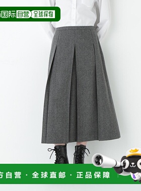 1h可退 日本直邮HUMAN WOMAN 女装 人字纹粗花呢打褶半身裙 07752