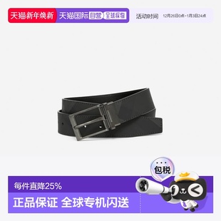 香港直邮Burberry博柏利3.5cm宽格纹帆布和皮革针扣双面用腰带皮