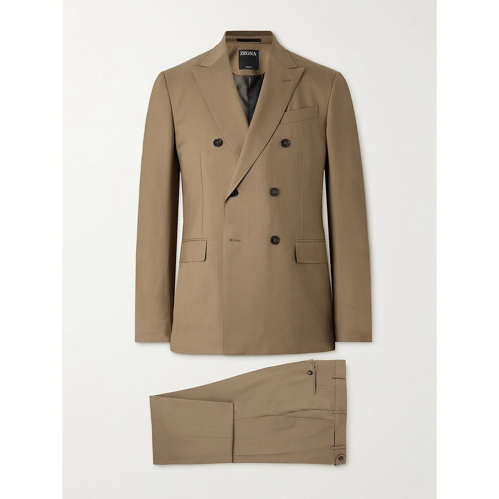 潮奢 Zegna 杰尼亚 男士 Trofeo™ 双排扣羊毛/斜纹布套装 22FD2Y
