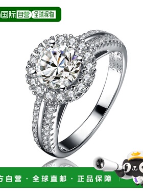 自营 GENEVIVE 925 纯银立方氧化锆圆形单石戒指 - 银白色 美国奥