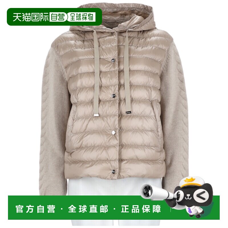 自营herno轻便的夹棉尼龙连帽夹克，搭配线缆针织袖子-灰色 美国图片