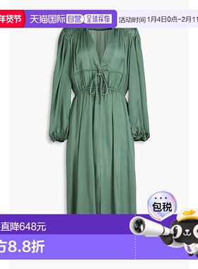 1h可退 香港直邮Maje 女士 Tie-detailed cupro-satin 中长连衣裙