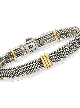 自营Ross-Simons 意大利纯银和 18kt 保税金编织手链 - 8.5 英寸