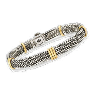 自营Ross-Simons 意大利纯银和 18kt 保税金编织手链 - 8.5 英寸