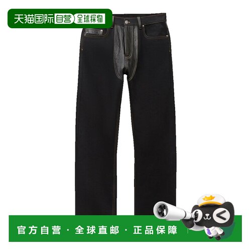 香港直邮versace 范思哲 男士 丹宁皮革直筒牛仔裤 1025902-1A184