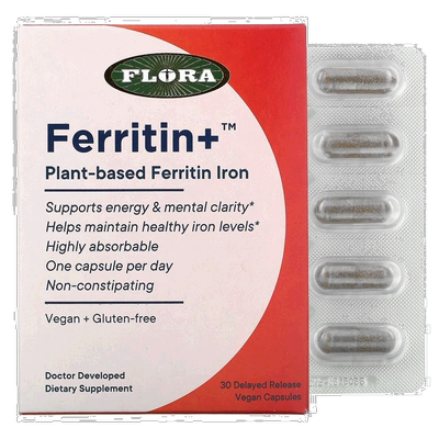 香港直发flora植物基铁蛋白缓释全素胶囊促进消化控制释放铁30粒