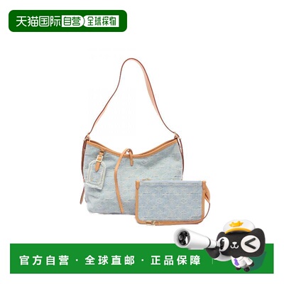 日本直邮中古LV路易威登女包A级95新Carryall牛仔布单肩包蓝色