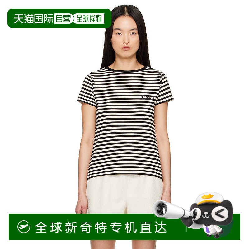 1h可退 香港直邮潮奢 Moncler 盟可睐 女士 灰白色 & 黑色条纹 T