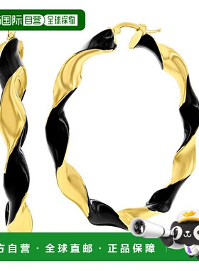 自营 simona纯银、黑色珐琅 50 毫米扭曲圈形耳环 - 镀金 - 黑色