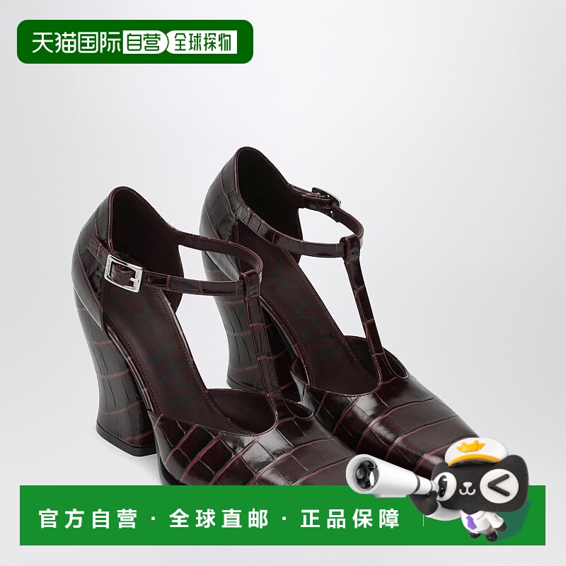 1h可退 香港直邮潮奢 LOEWE 罗意威 女士 Onda 酒红色T带压纹皮质