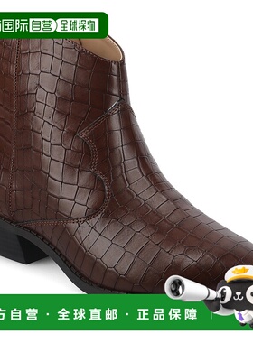 自营journee collectionJournee女式Taliah中宽西踝靴-鳄鱼皮/棕