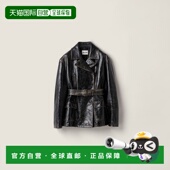 欧洲直邮MIU 字母廓形翻领 双排扣小牛皮豌豆大衣经典 MIU 2025