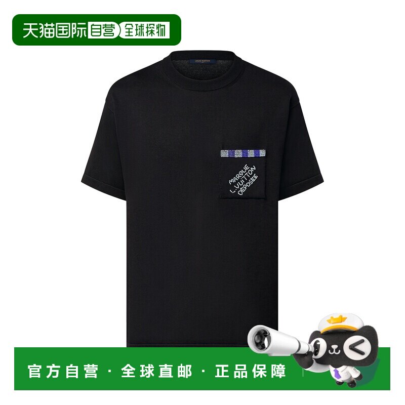 自营1h可退 欧洲直邮LV路易威登 男士黑色棉圆领短袖T恤