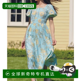 自营 美国奥莱直发 blu pepper蓝蓝色方领花朵连衣裙
