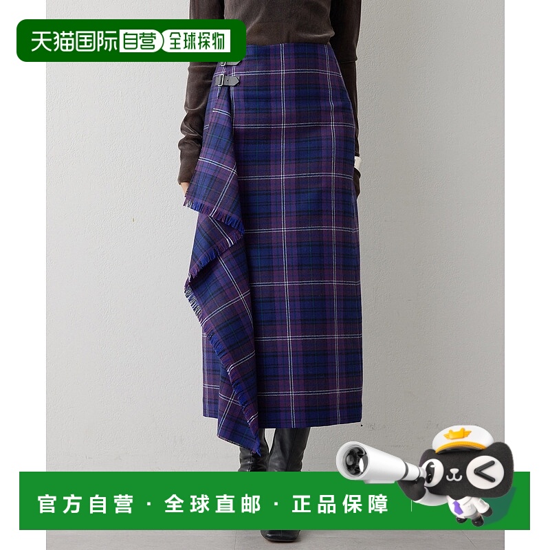 1h可退 日本直邮Whim Gazette 女装 全毛原创格纹皮革装饰紧身裙