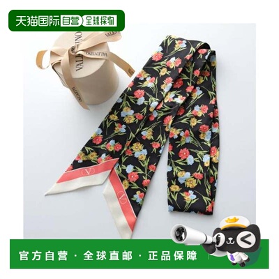 日本直邮E6017QLS 围巾 Vlogo 花卉图案 CGC黑色方巾
