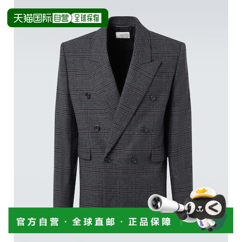 1h可退 香港直邮Saint Laurent 圣罗兰 男士 格纹羊毛羊绒西装外