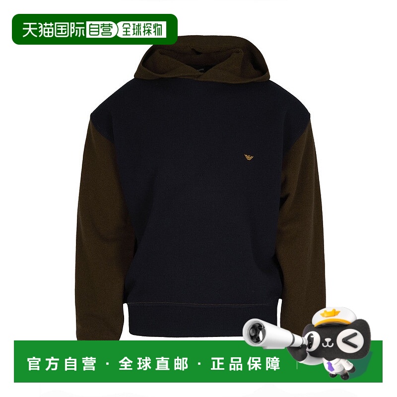 自营emporio armaniColorblock Wool Hoodie With Ribbed Details