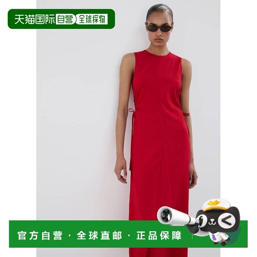 自营欧洲直邮MANGO 女士红色粘胶纤维挖剪系带连衣裙