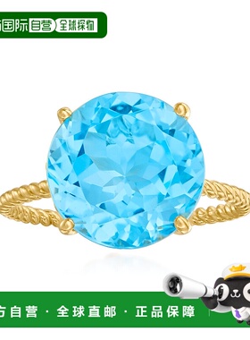 自营 Ross-Simons 14 克拉黄金天蓝色托帕石扭绳戒指 蓝色 美国奥