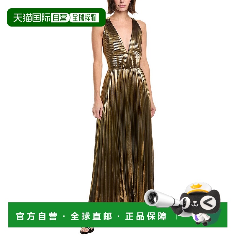 自营Milly Oria Pleated Lame Maxi Dress - gold 美国奥莱直发