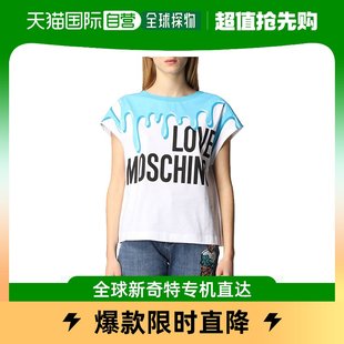 香港直发moschino莫斯奇诺女士白色圆领印花套头短袖 T恤衫