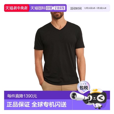 香港直邮Vince V领短袖T恤 MR7779033001BLK