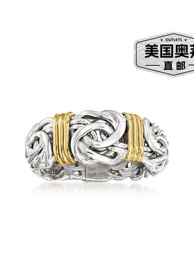 自营 Ross-Simons 纯银拜占庭式戒指配 14 克拉黄金台 - 白色 美