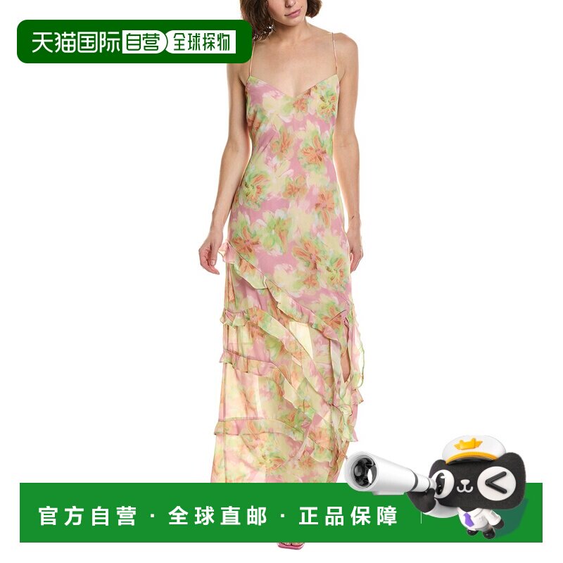 自营Bardot Cantara印花长裙-粉红色 美国奥莱直发连衣裙吊带性感
