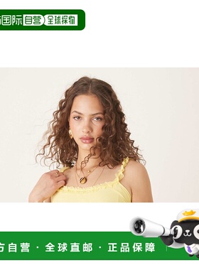 1h可退 香港直邮潮奢 ASOS 女士 设计皱褶迷你宽裙摆黄色连衣裙