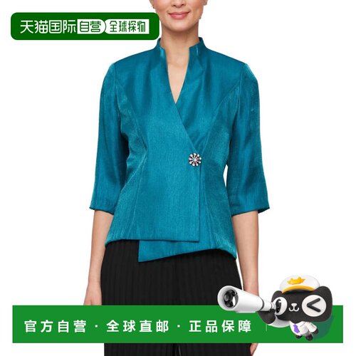 自营Alex Evenings Wrap Top女装Teal披肩领上衣PALL4-蓝色 美国