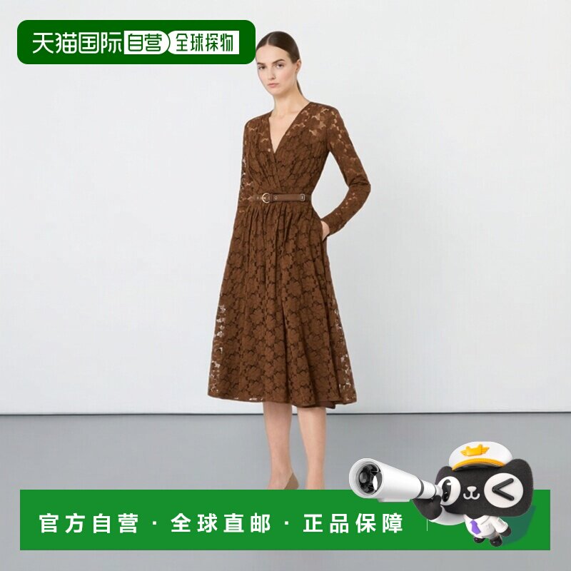 自营欧洲直邮Max Mara Studio女士巧克力色薄纱中长连衣裙