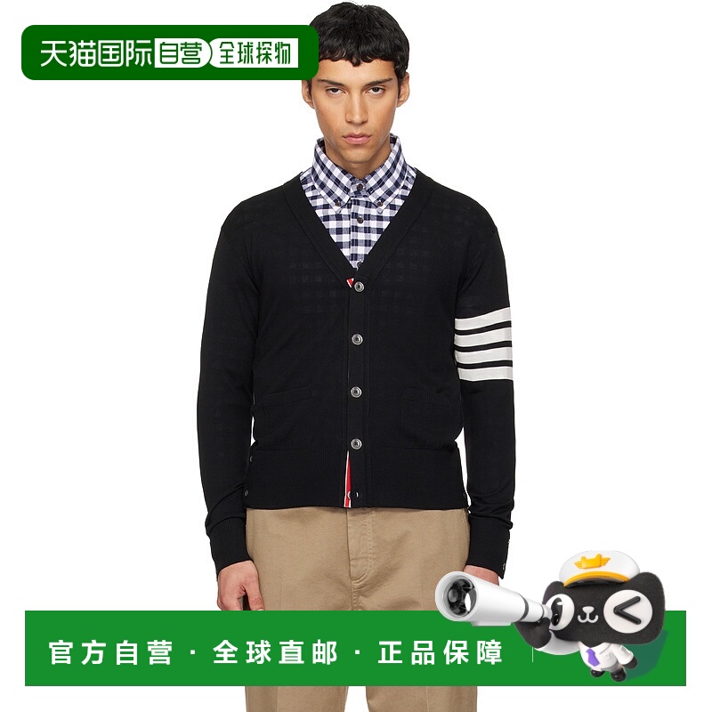 香港直邮Thom Browne 汤姆 布朗 男士 黑色 Merino Wool 4-Bar Cl