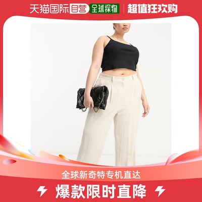 香港直邮潮奢 ASOS 女士Curve dad 设计亚麻石头色裤子