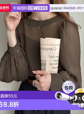 日本直邮JUNOAH 气球袖透明衬衫内搭 JU5602EW02931泡泡袖