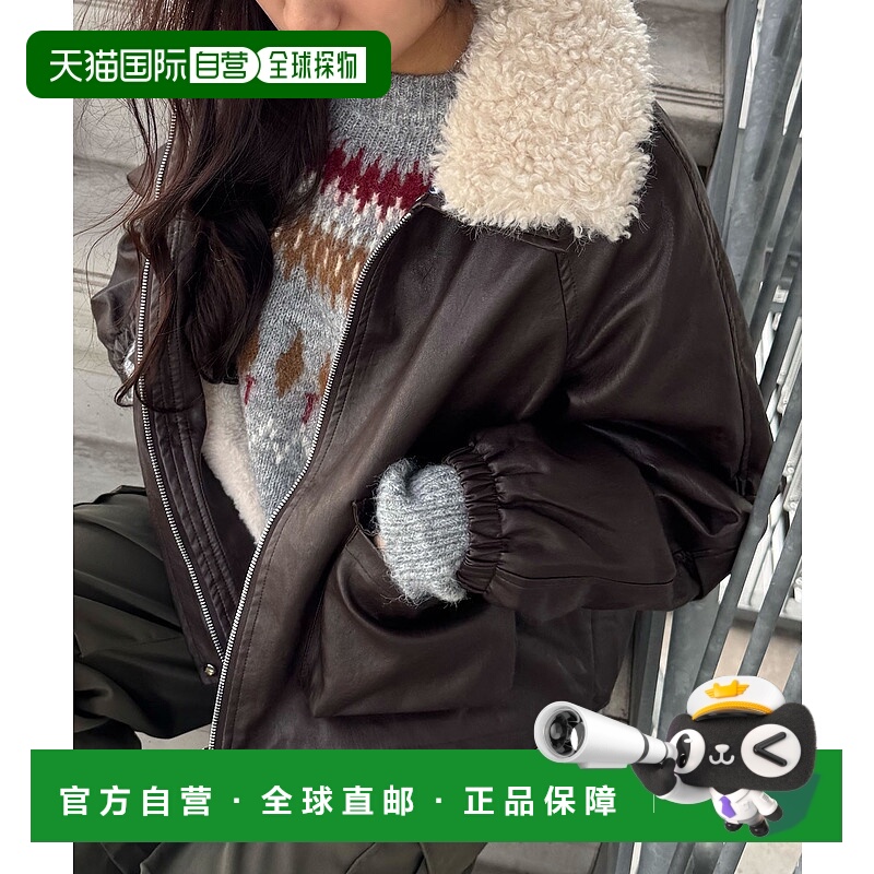 1h可退 日本直邮SpRay 女装 仿皮短款夹克 可拆卸毛领设计  02516