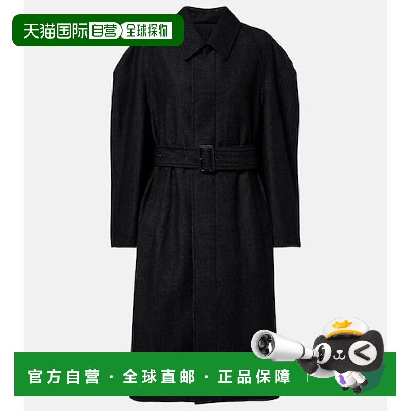 1h可退 香港直邮Lemaire 女士 束带羊毛棉质斜纹布大衣 black黑色