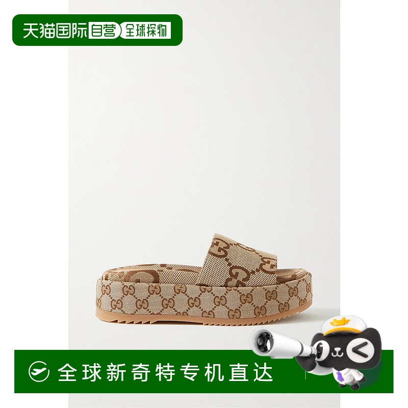 1h可退 香港直邮潮奢 Gucci 古驰 女士 饰级双G图案防水台拖鞋 62