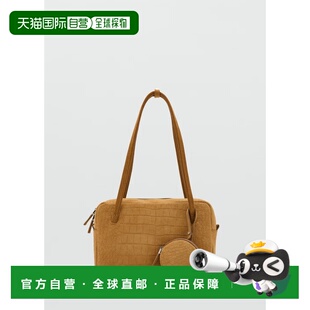 自营欧洲直邮Mango芒果 女士棕色小号绒面保龄球包