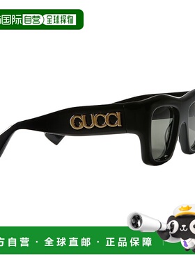 自营GUCCI/古驰24新款 男女通用黑色醋酸框架金色徽标方形墨镜