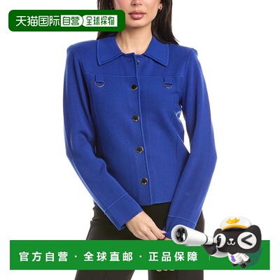 自营St. John Collared Boxy Knit Jacket - blue 美国奥莱直发
