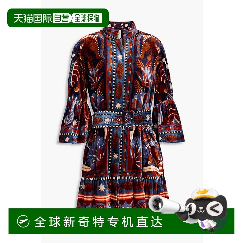 1h可退 香港直邮FARM RIO 女士 束带印花天鹅绒迷你连衣裙 312200
