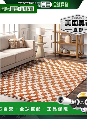 自营nuLOOM Dominique 抽象格纹流苏地毯 - 橙色 【美国奥莱】直
