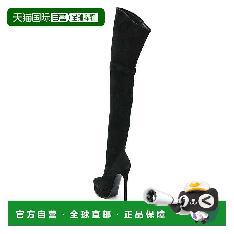 自营casadeiClosed Toe High Heeled Black Suede Boots - black