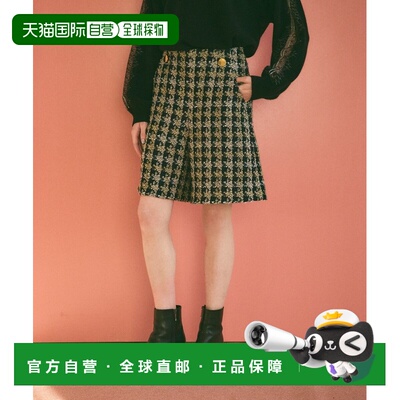 1h可退 日本直邮GRACE CLASS 女装 显瘦亮面千鸟格短裤 半拉链设