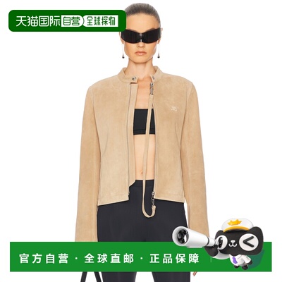 1h可退 香港直邮Courreges 女士 拉链皮革骑士夹克 125LBL257CV00